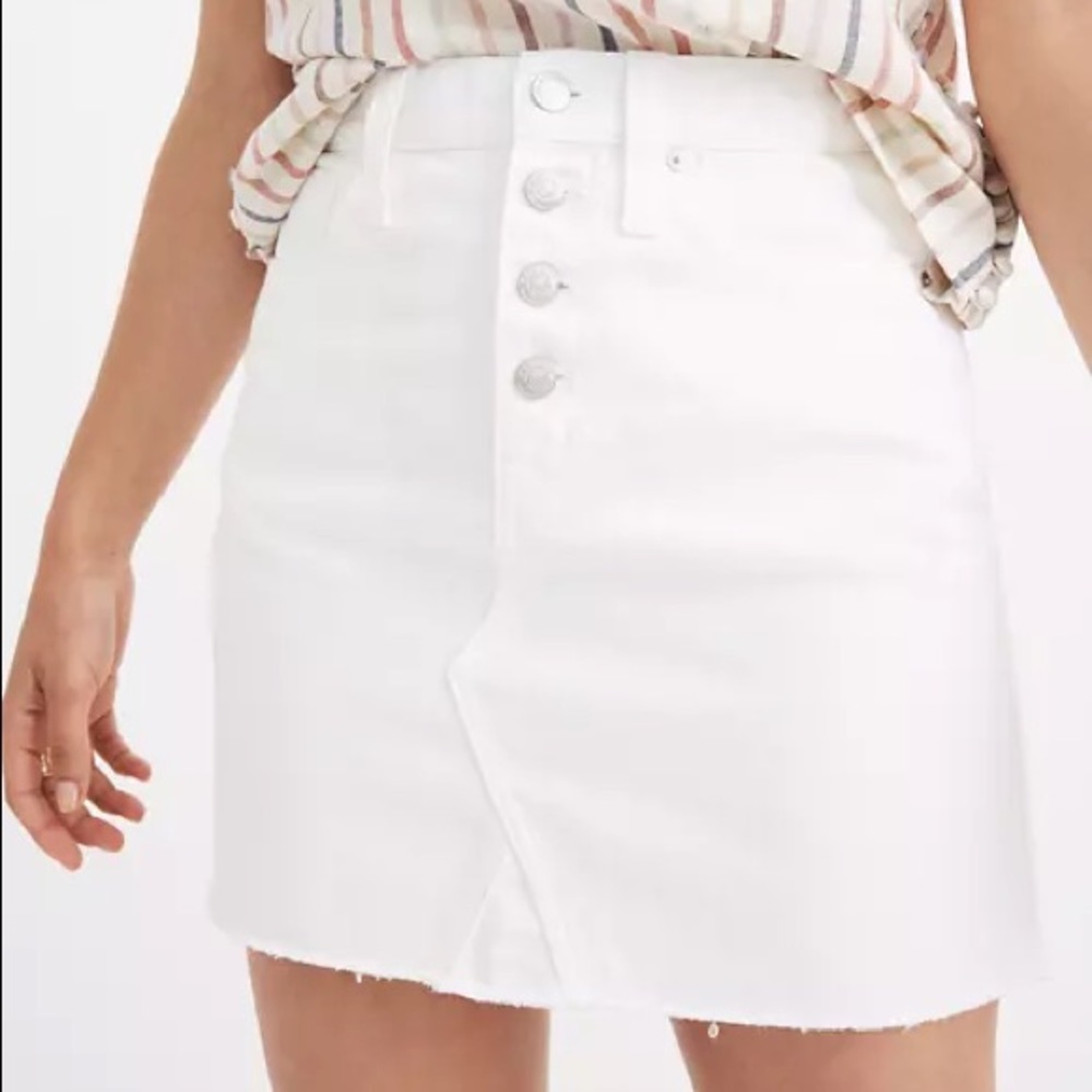 Madewell White Denim Mini Skirt with Button Front